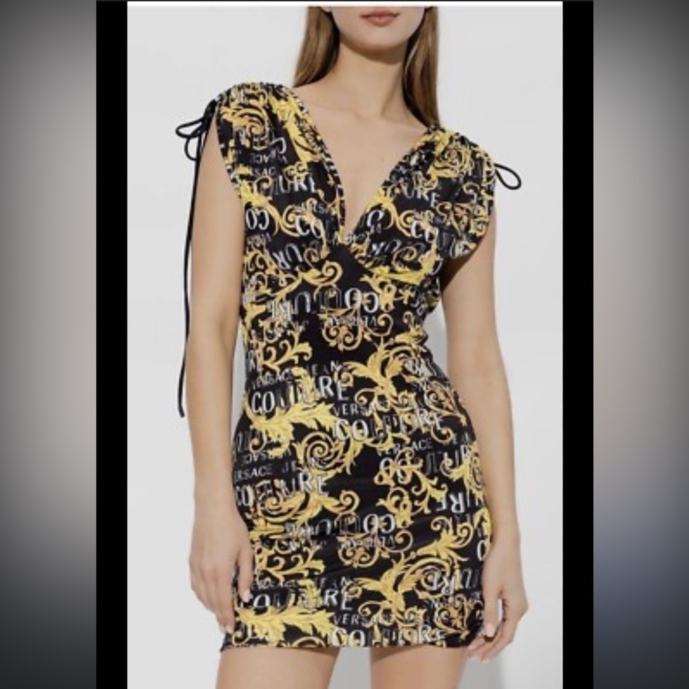 NWT VERSACE Black and Gold Mini Dress EU Sz 42